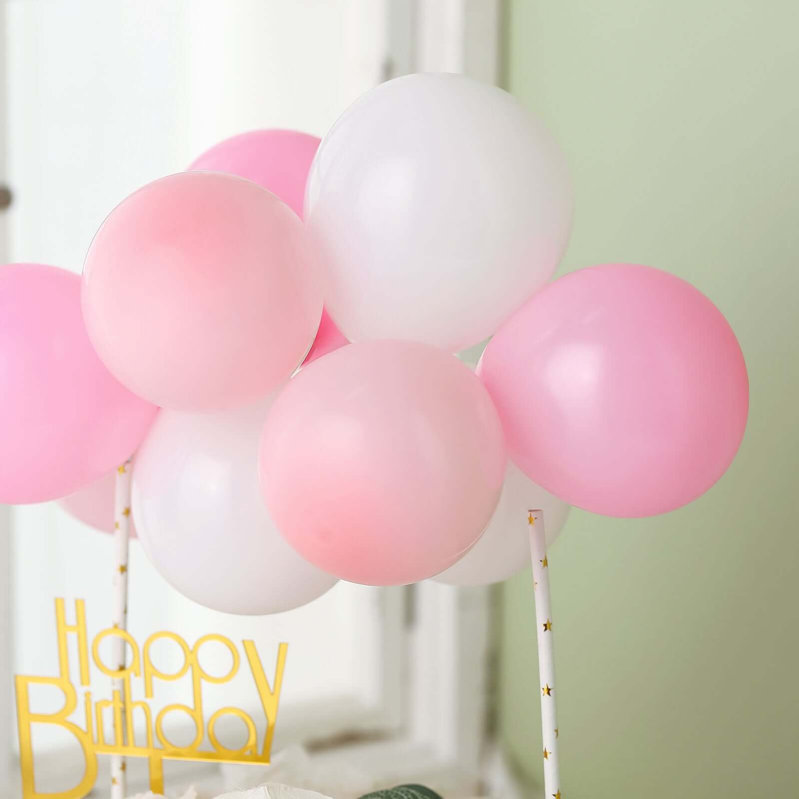 11 Pcs Balloon Cake Topper Blush, Pink and White - Whimsical Clustered Mini Garland Cake Inserts DIY Party Decorations