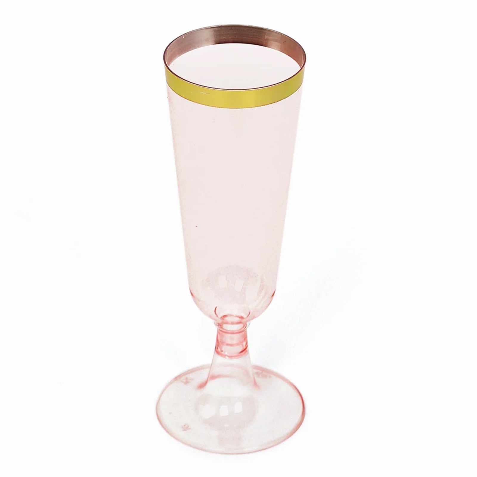 12-Pack Plastic Champagne Flutes Transparent Blush with Gold Rim - Stylish Disposable Cocktail Glasses for Parties 5oz 6"