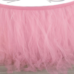 Tulle 21ft Table Skirt Pink/Rose Quartz - 4 Layer Pleated Tutu Table Cover