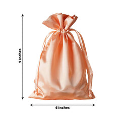 12 Pack 6"x9" Peach Satin Drawstring Wedding Party Favor Gift Bags