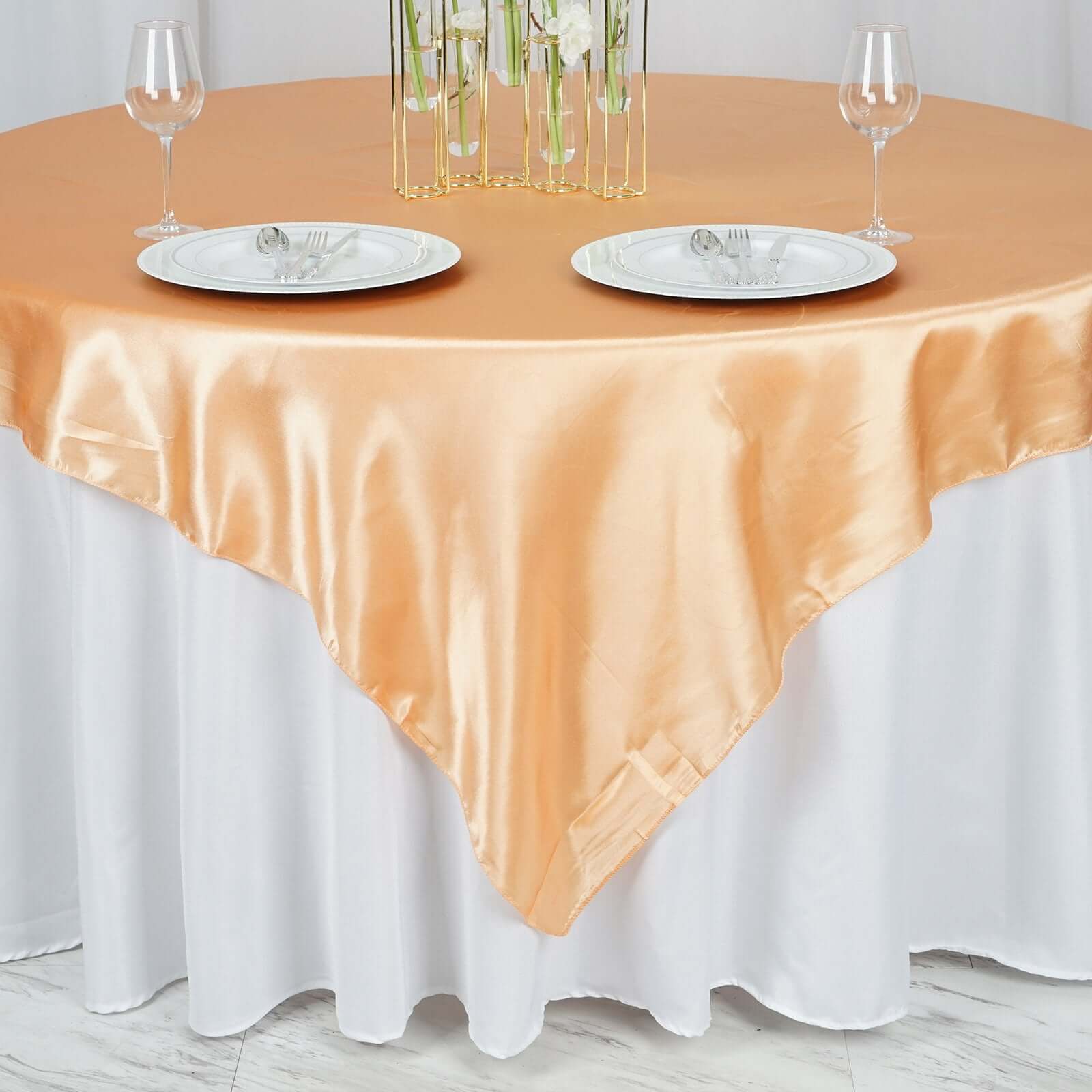 Satin 72"x72" Table Overlay Square Tablecloth Peach - Smooth Finish Table Cover