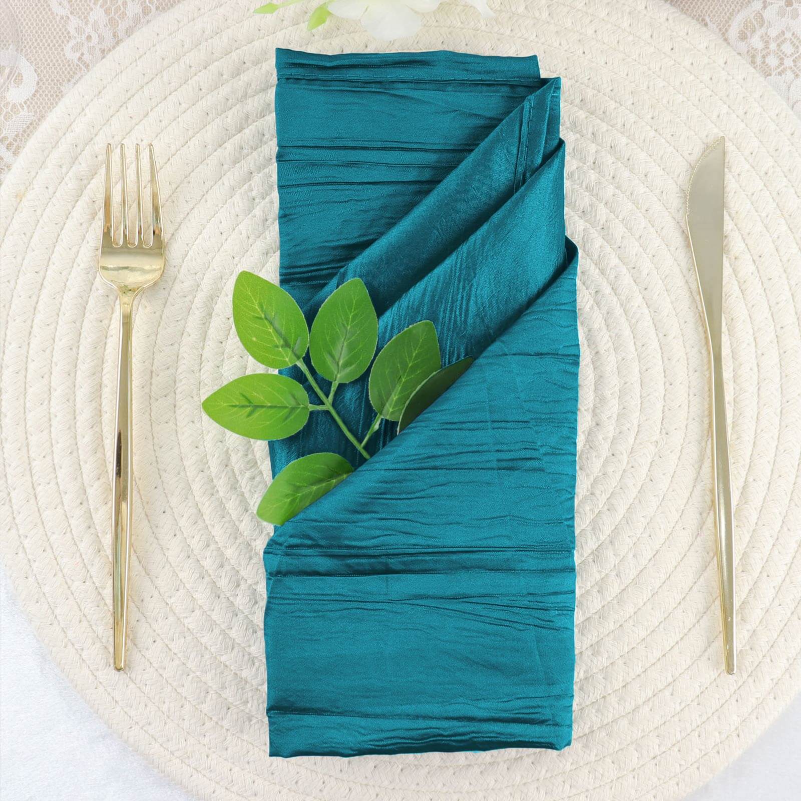 5 Pack Taffeta 20"x20" Napkins Peacock Teal - Accordion Crinkle Dinner Napkins