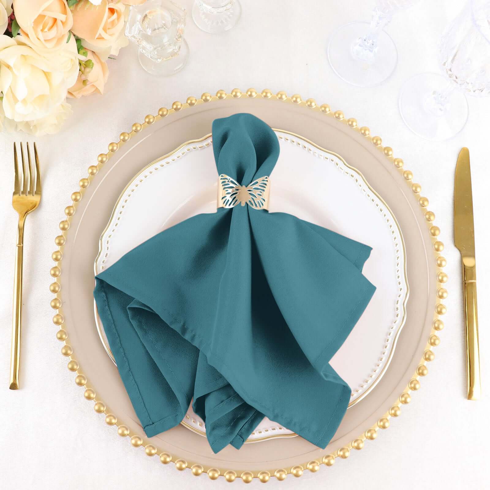 5 Pack Polyester 17"x17" Napkins Peacock Teal - Durable & Wrinkle Resistant Dinner Napkins