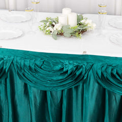 Satin 14ft Table Skirt Peacock Teal - Pleated Double Drape Table Cover