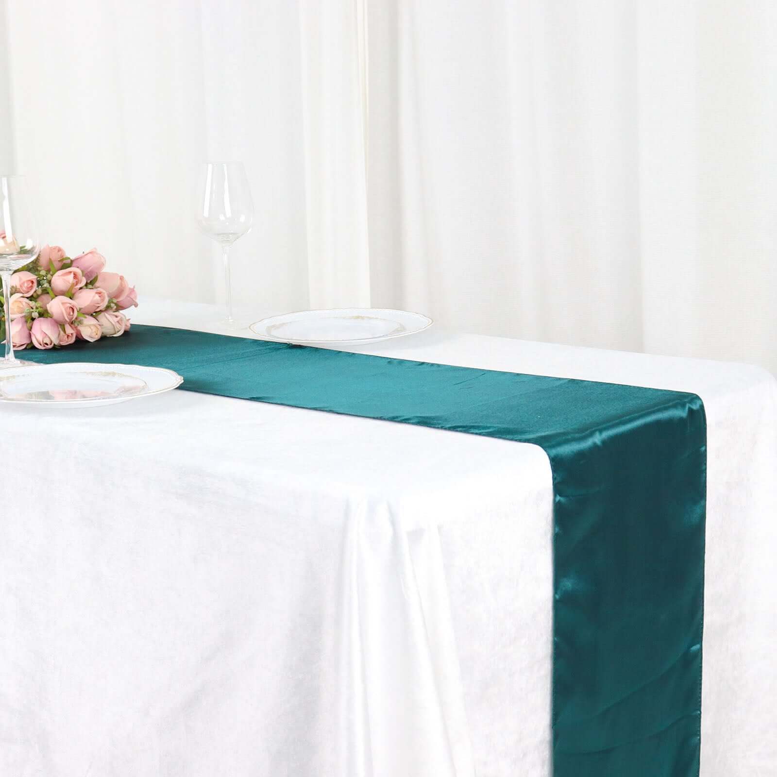 Satin 12"x108" Table Runner Peacock Teal - Stylish Table Linen