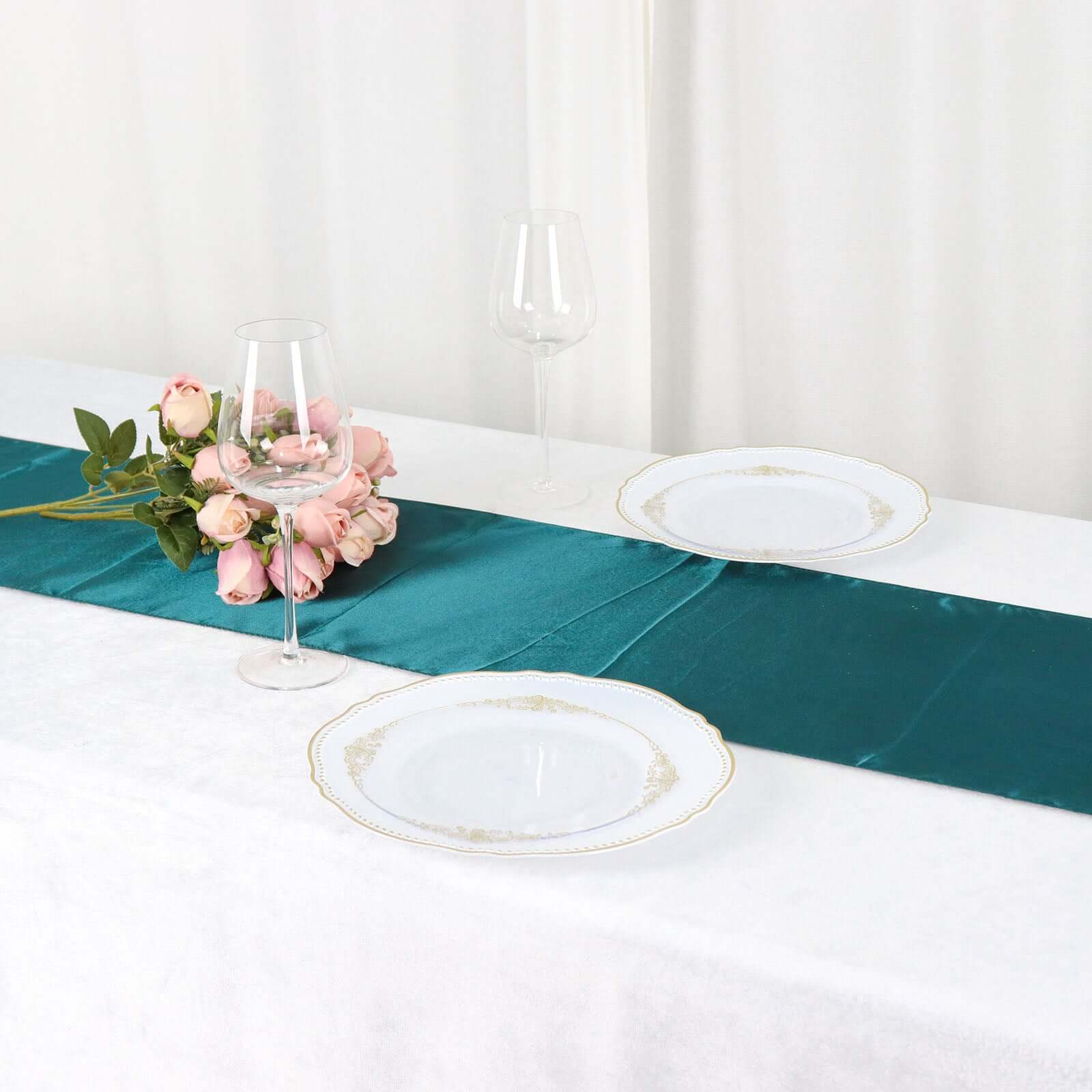 Satin 12"x108" Table Runner Peacock Teal - Stylish Table Linen