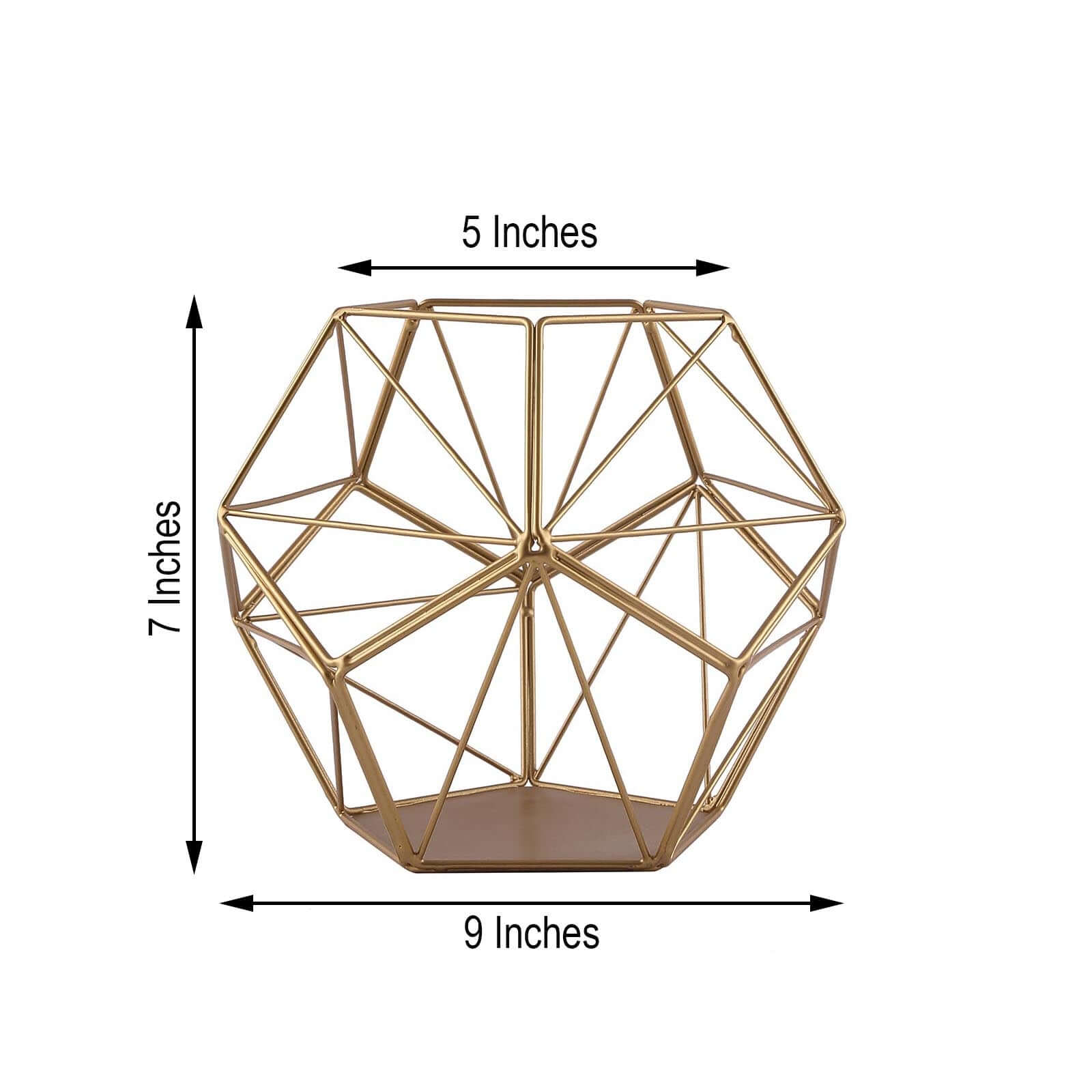 Tealight Candle Holder Gold Metal Pentagon Prism Geometric Open Frame - Flower Stand 7"