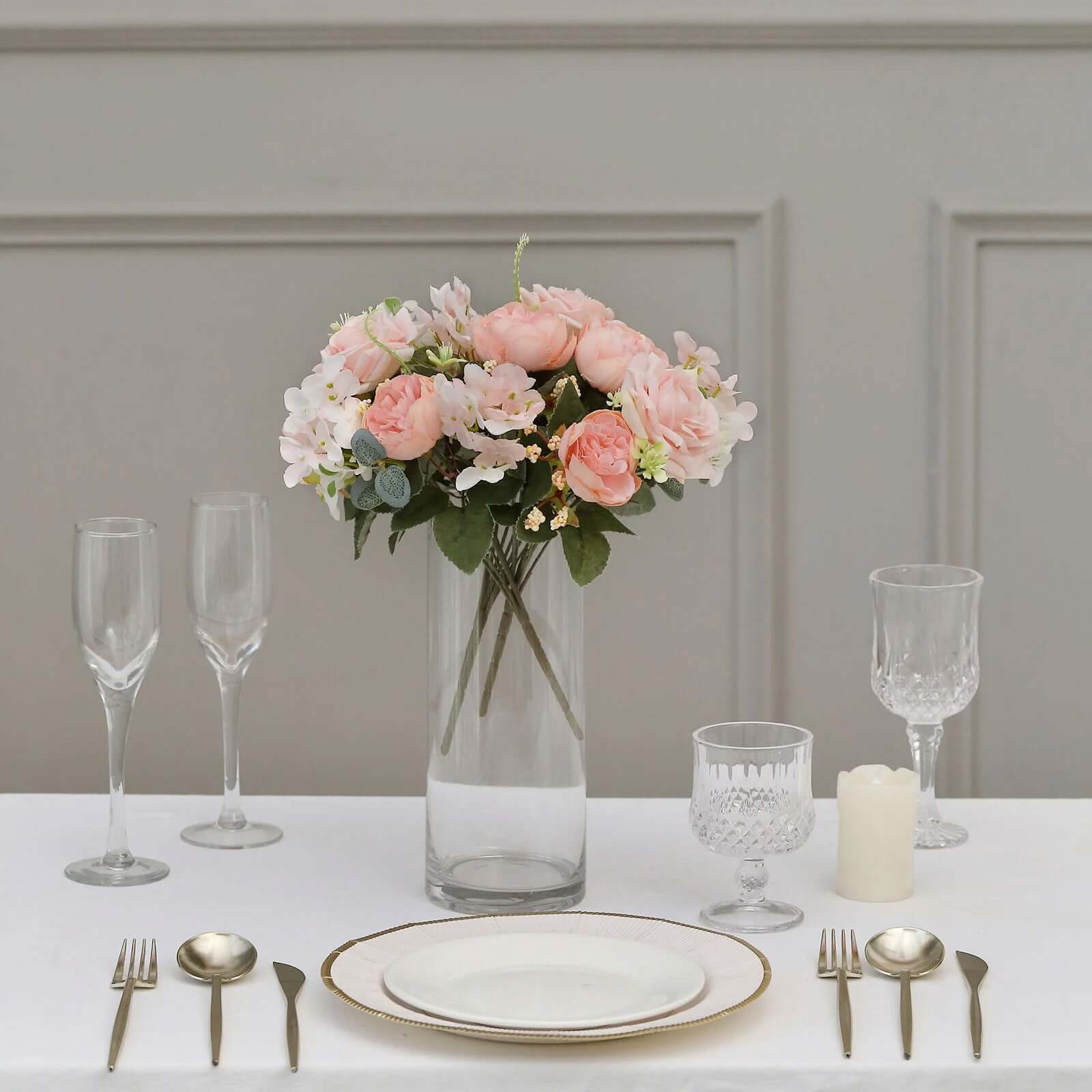 2 Pack Artificial Rose & Peony Floral Arrangements – 12" Blush Silk Bouquets for Weddings & Home Décor