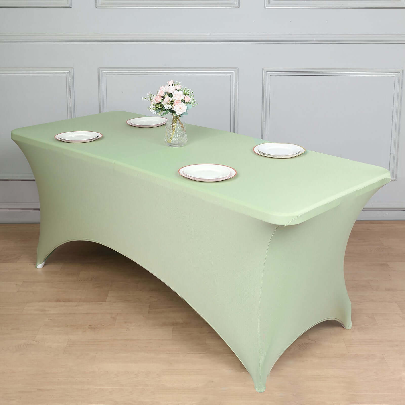 Stretch Spandex 96"x30" Rectangle Table Cover Sage Green - Durable Form-Fitting Tablecloth