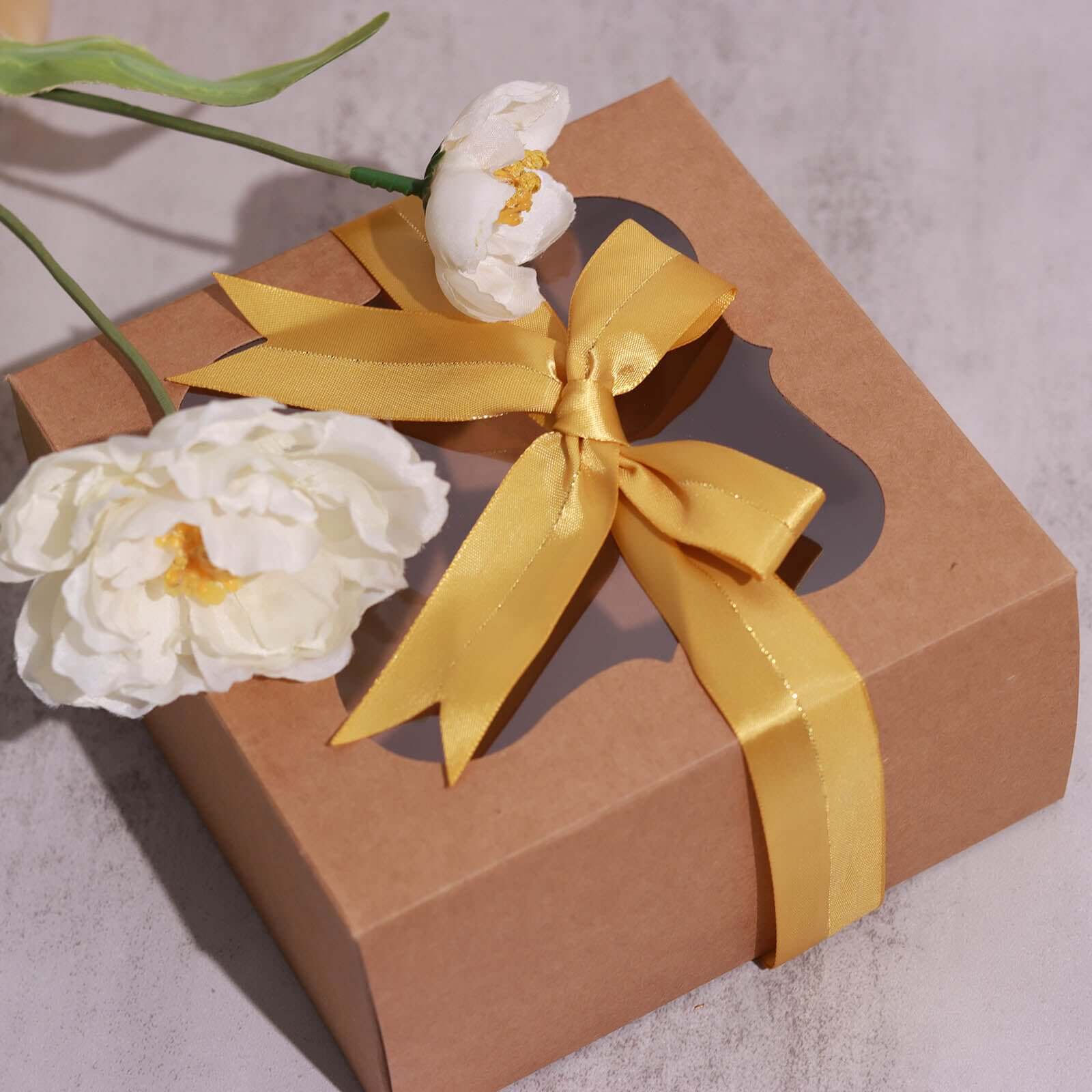 50 Pcs 10" Gold Pre Tied Ribbon Bows, Satin Ribbon With Gold Foil Lining For Gift Basket and Party Favors Decor