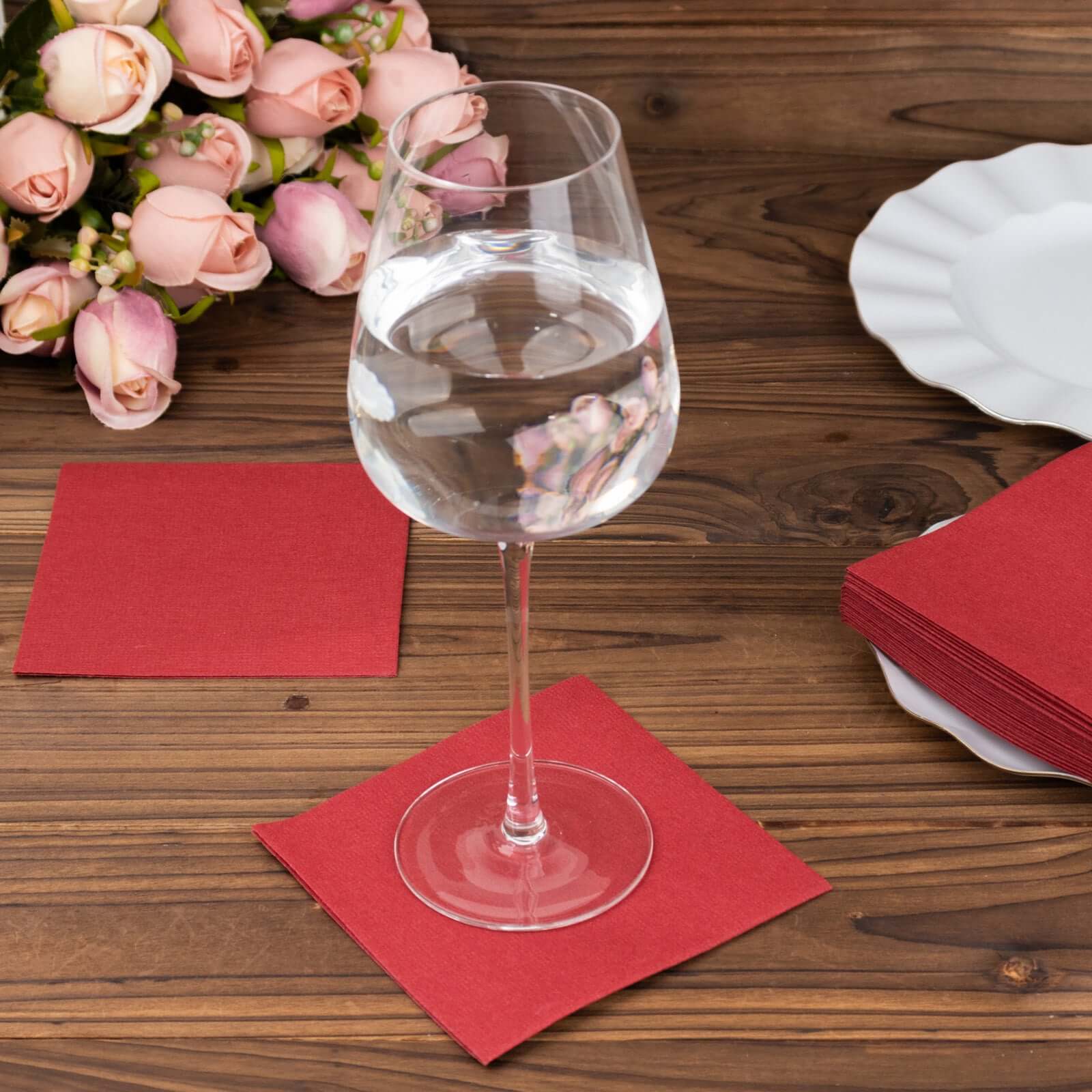 20 Pack Linen-Like Paper 5"x5" Napkins Burgundy - Highly Absorbent Airlaid Napkins