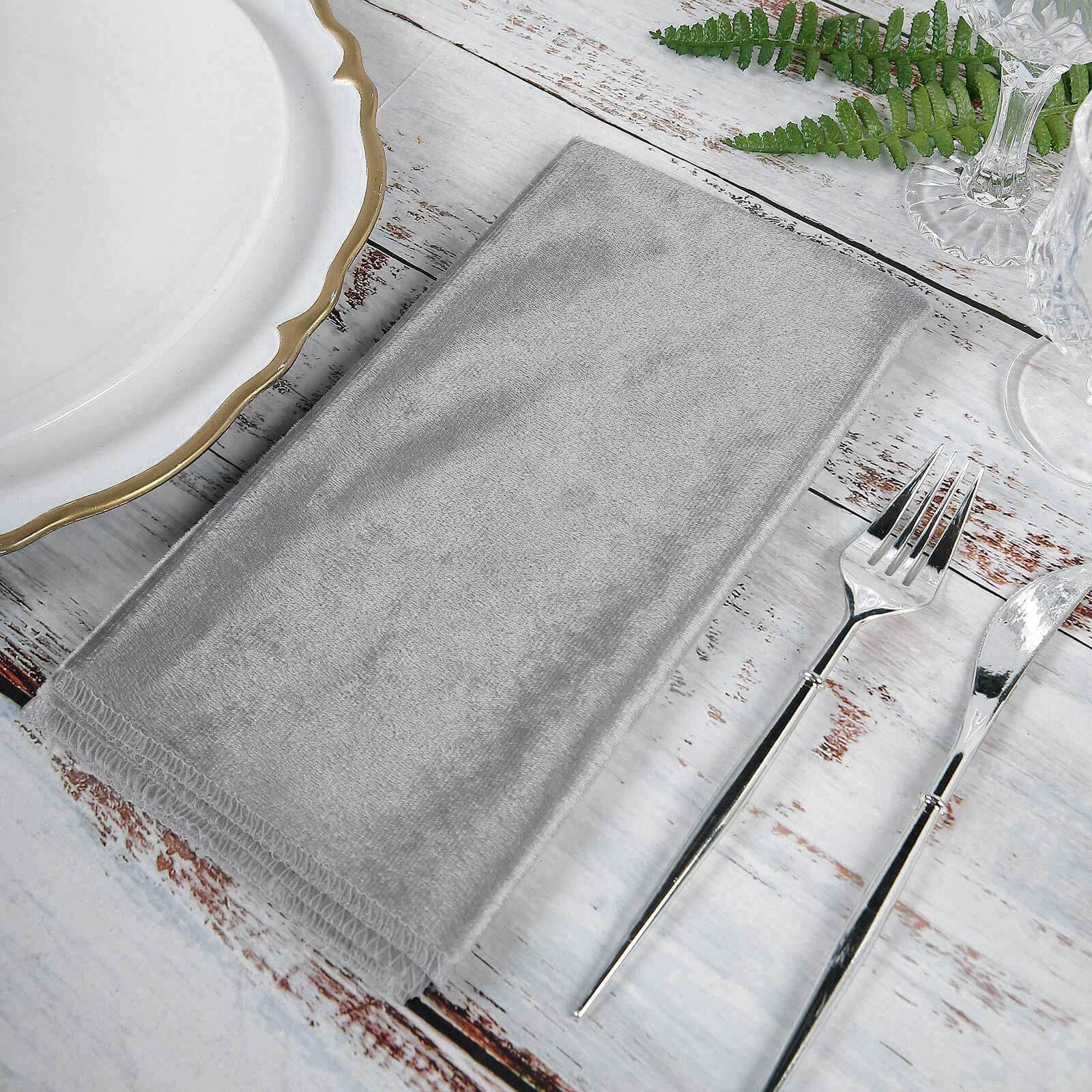 5 Pack Premium Velvet 20"x20" Napkins Silver - Soft Sheen Finish Cloth Napkins