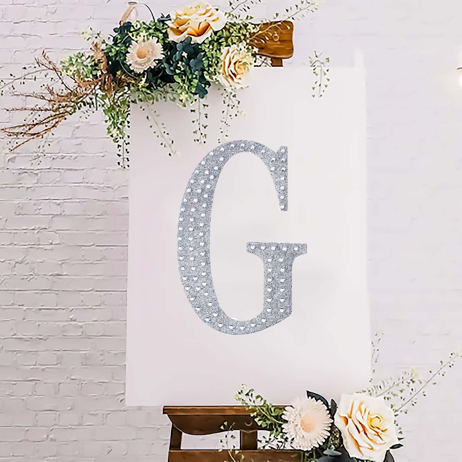 Decorative Rhinestone Alphabet "G" Letter Stickers, Glitter Adhesive Craft Letters Silver DIY Sparkle Embellishments 8"