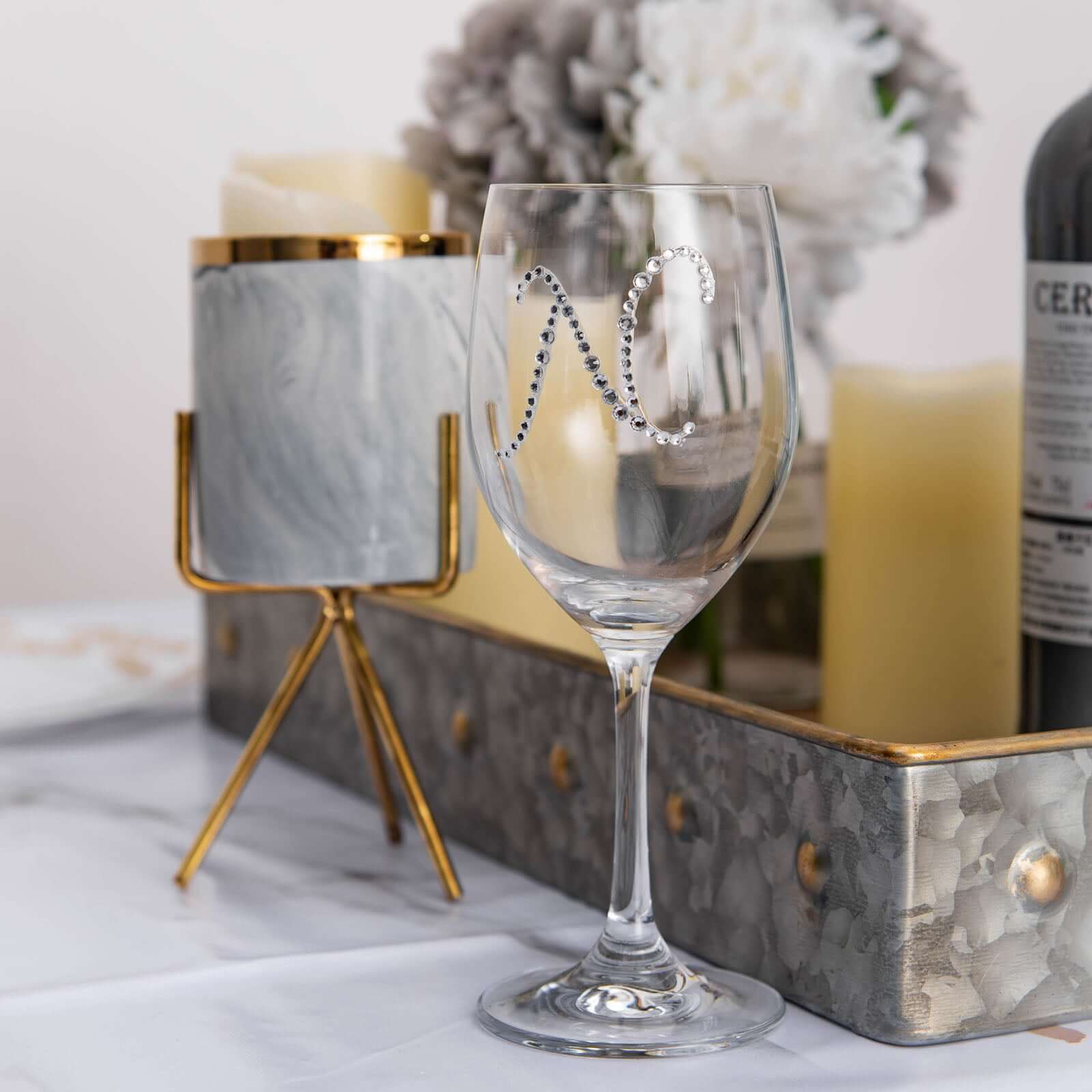 12 Pack 1.5" Clear Rhinestone Monogram Letter Jewel Sticker Self Adhesive DIY Diamond Decor - V