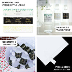 24 Pack Rustic Water Bottle Labels Wood Print with Gold Floral Frame "Thank You" Waterproof Bottle Stickers