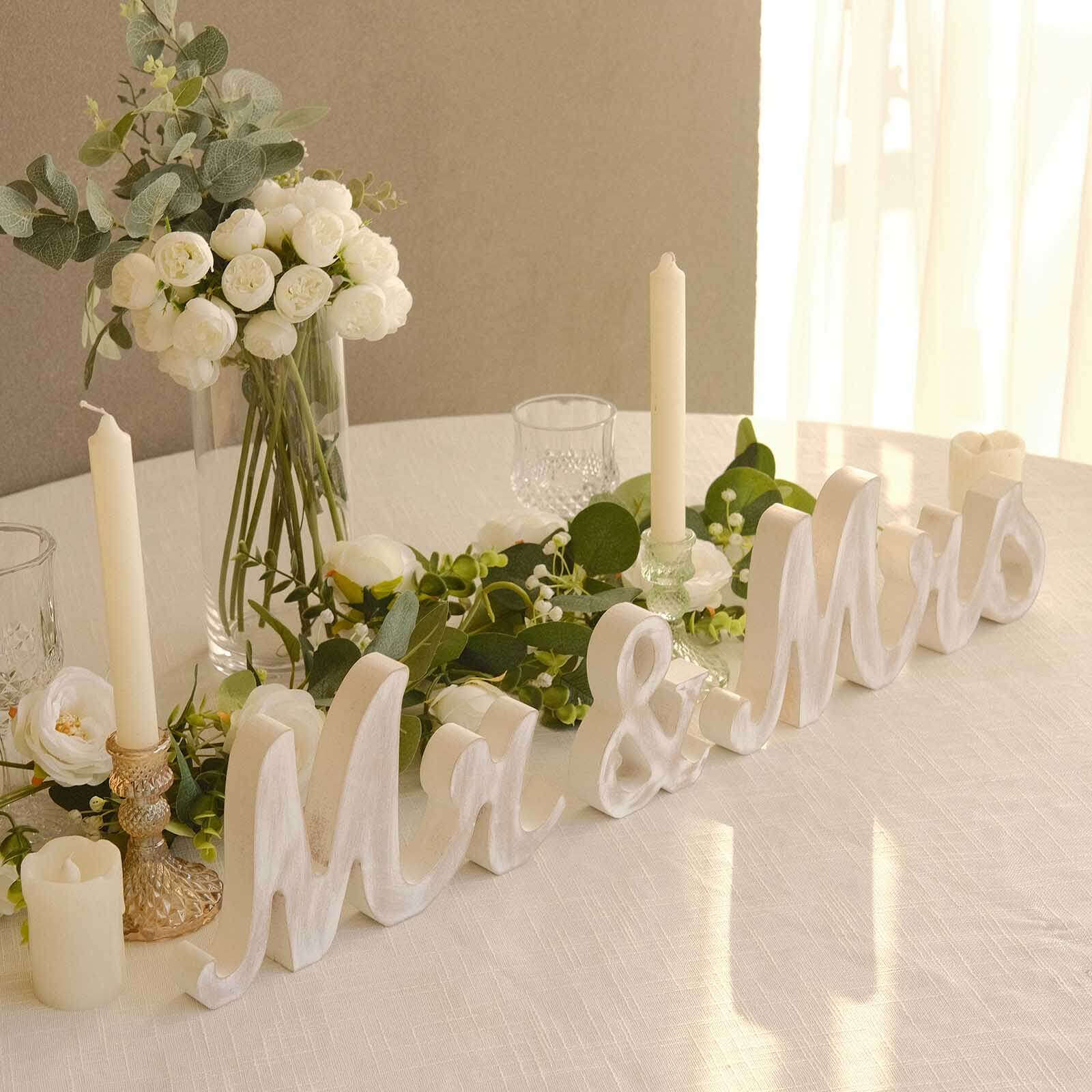 Wooden "Mr & Mrs" Freestanding Letters Whitewashed - Rustic Farmhouse Wedding Table Display Signs