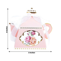 25 Pack 4" Dusty Rose Mini Teapot Favor Boxes, Vintage Rose Gift Boxes with Ribbons