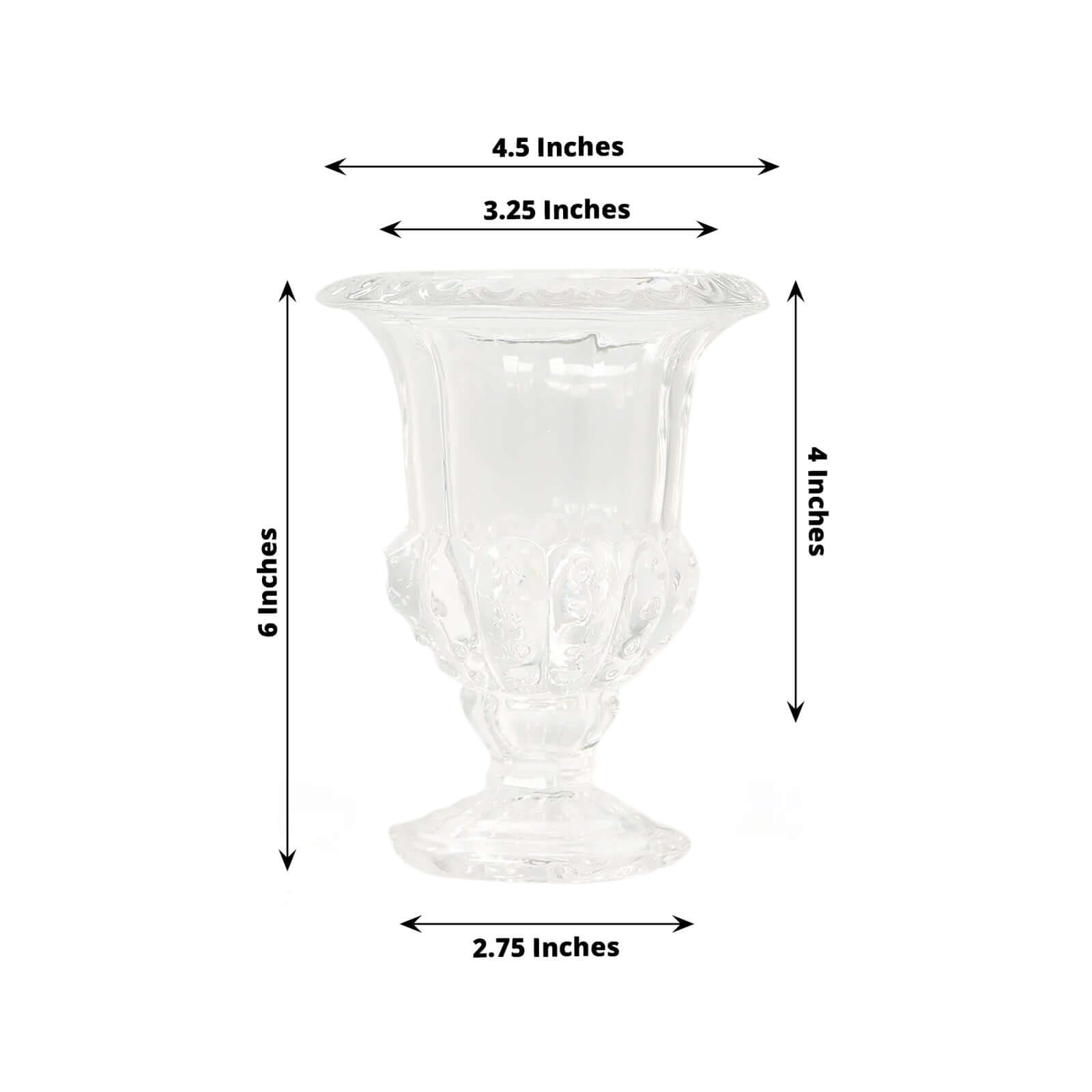 2-Pack Glass Mini Pedestal Flower Vases in Classic Roman Urn Style Clear - Sophisticated Wedding Table Centerpieces 6"