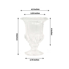 2-Pack Glass Mini Pedestal Flower Vases in Classic Roman Urn Style Clear - Sophisticated Wedding Table Centerpieces 6"