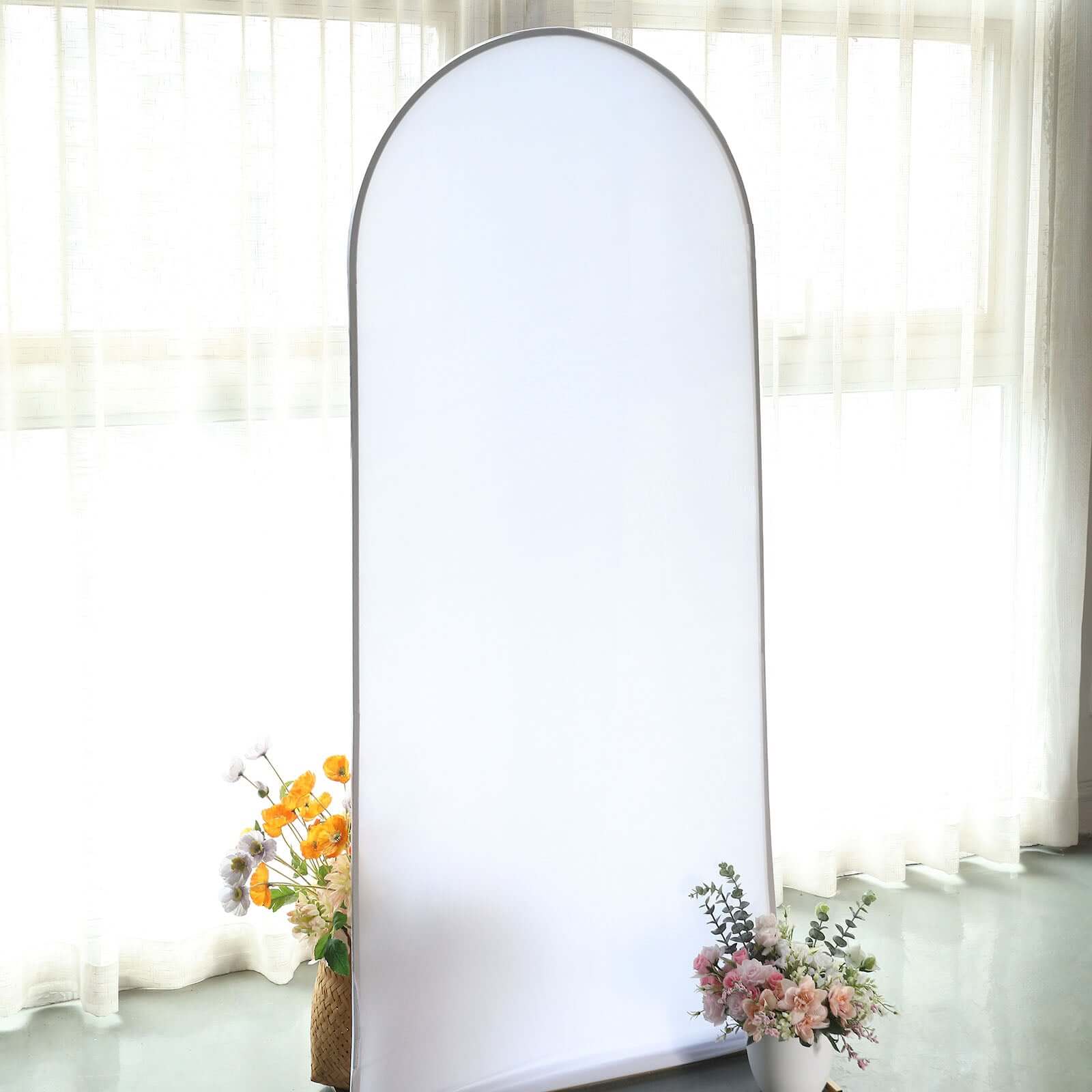 6ft Matte White Spandex Fitted Chiara Backdrop Stand Cover For Round Top Wedding Arch
