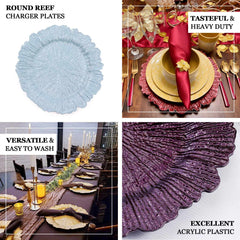 6-Pack Plastic Round Charger Plates 13" in Clear Reef Design with Black Rim, Decorative Dinner Party Serving Plates