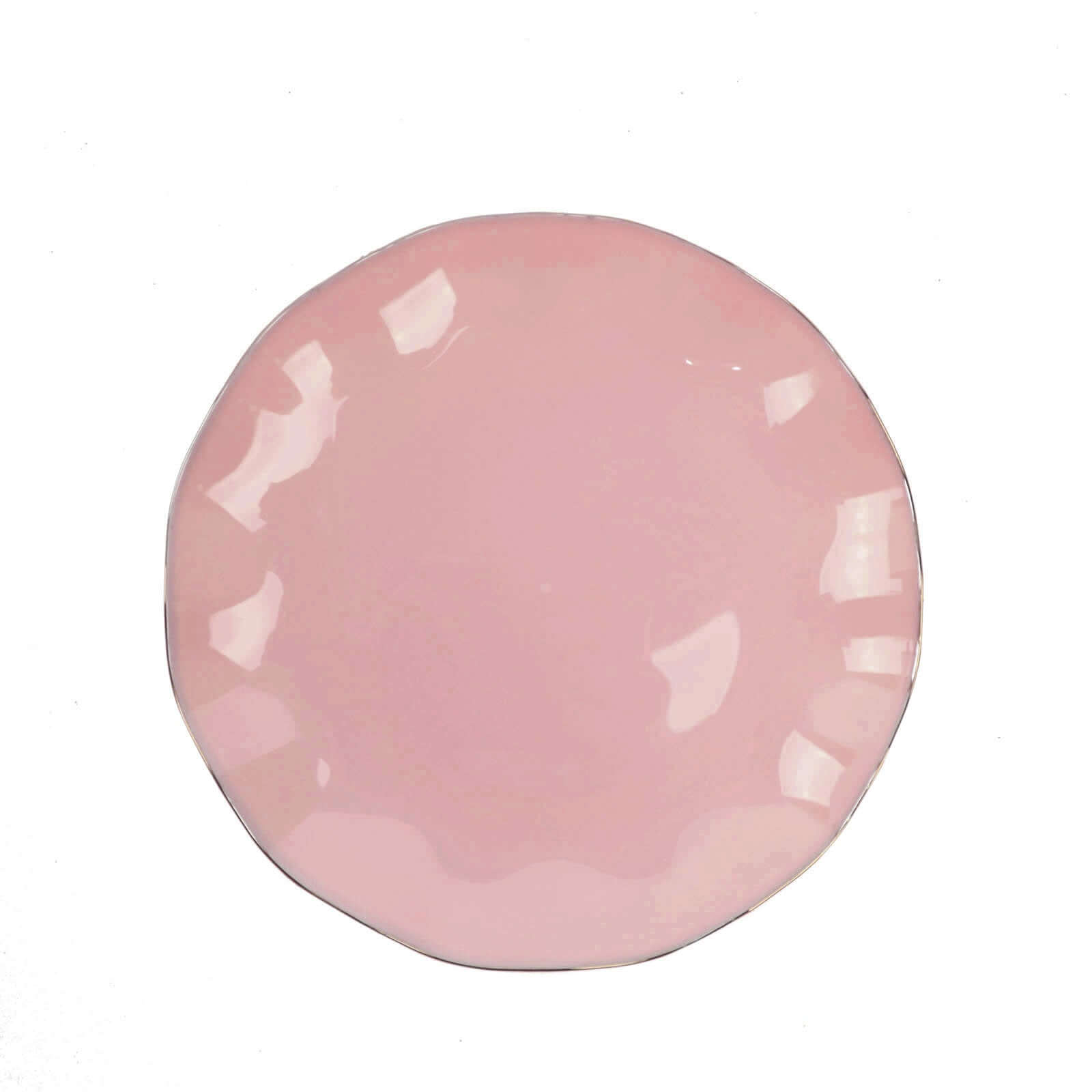 10-Pack Plastic Round 6" Dessert Plates in Dusty Rose Ruffled Rim with Gold Edging - Sturdy Disposable Salad Appetizer Dinnerware