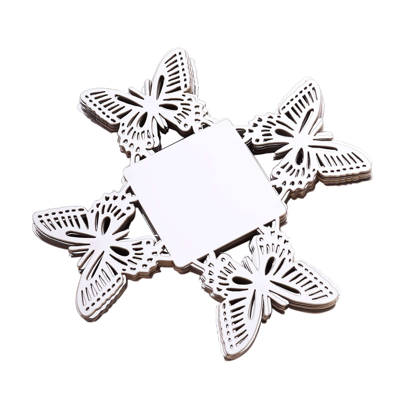 50-Pack Mini Paper Truffle Cup Liners Butterfly Square Design Metallic Silver - 225GSM Cupcake Tray Wrappers 4"