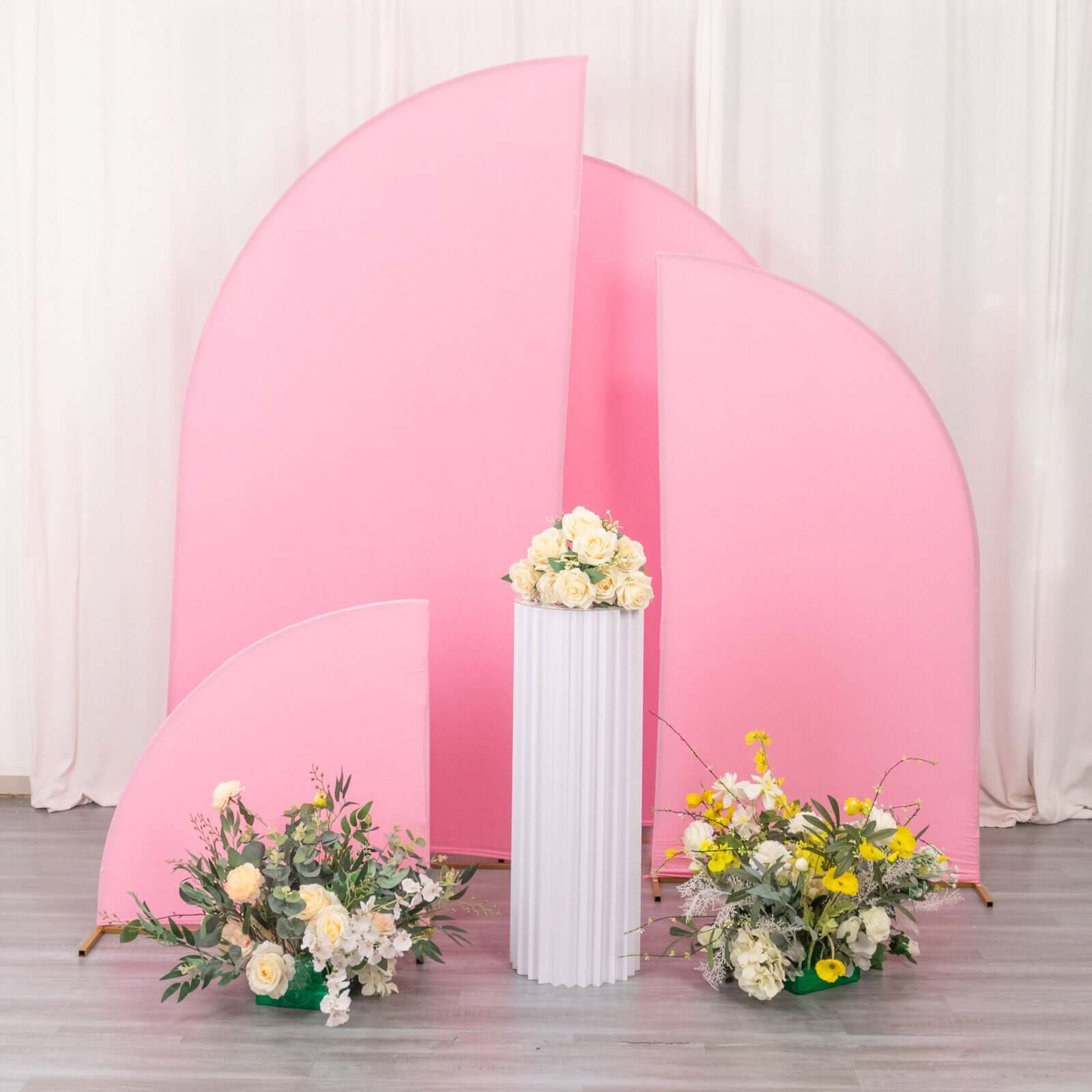 Set of 4 Matte Pink Spandex Half Moon Chiara Backdrop Stand Covers, Custom Fitted Wedding Arch Covers - 2.5ft,5ft,6ft,7ft