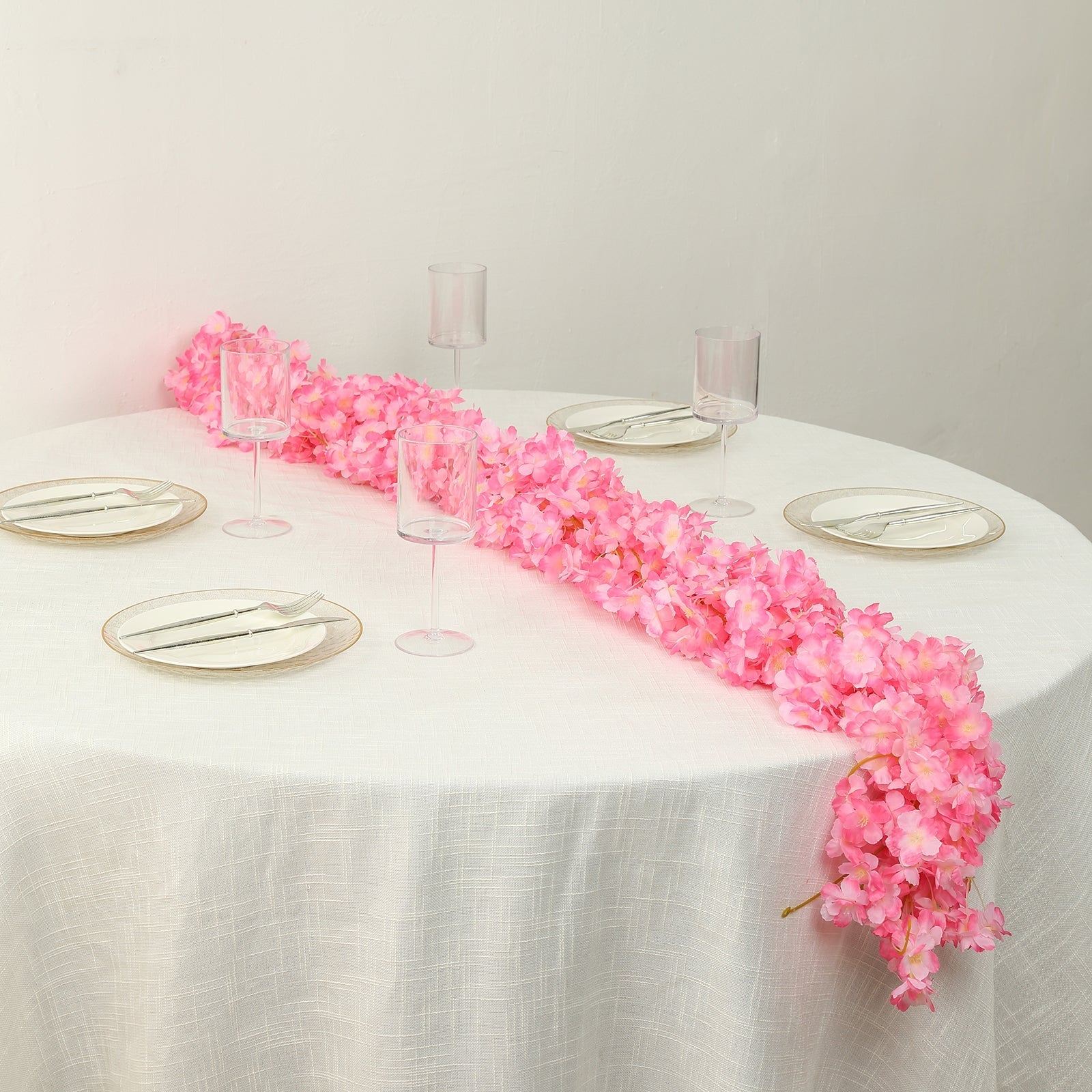 5 Pack Pink Artificial Cherry Blossom Floral Garland, 6ft Silk Flower Hanging Vines