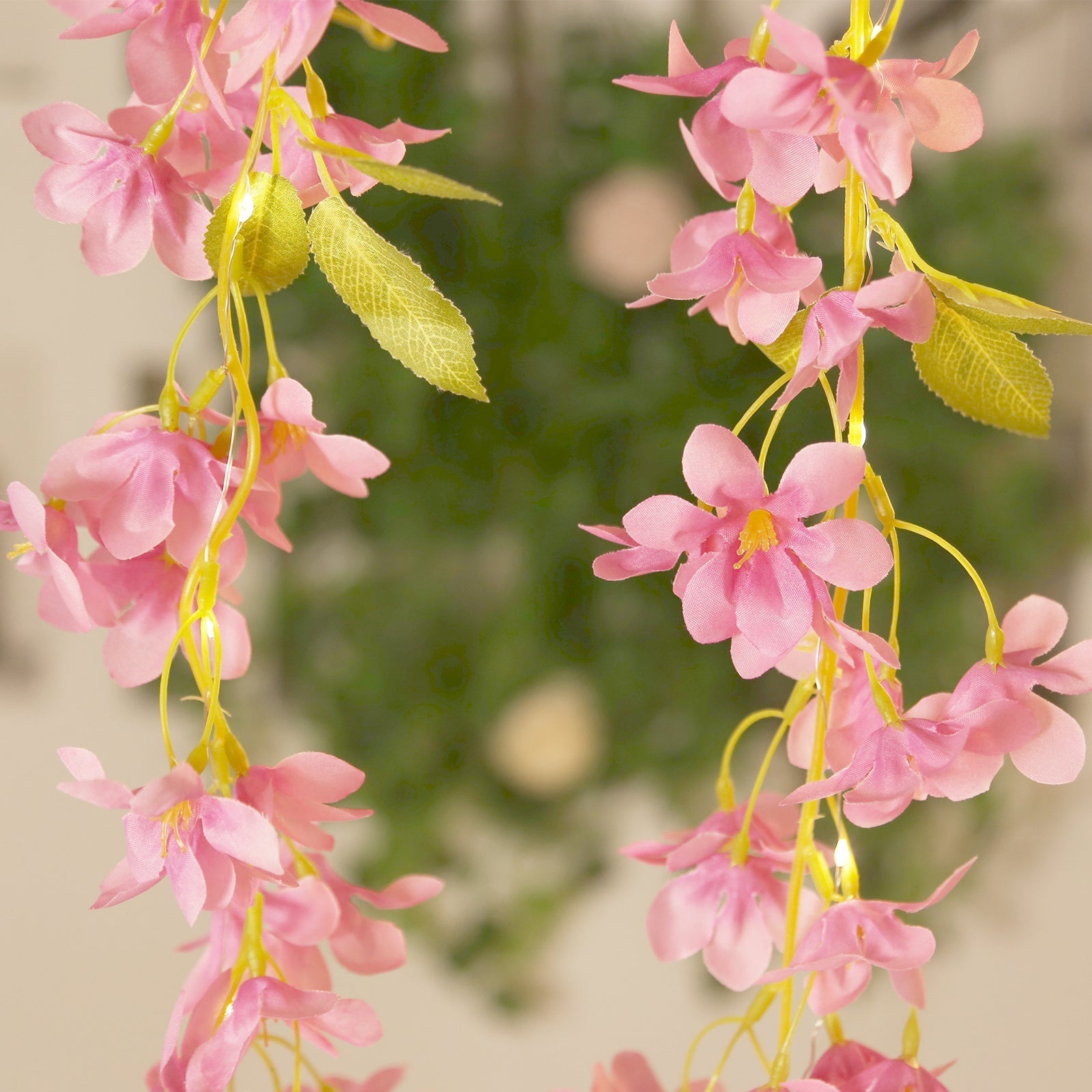 2-Pack Garland String Lights Jasmine Silk Flower Design Pink Warm White - Battery Operated Hanging Décor 6ft