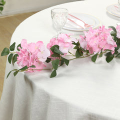 2-Pack Pink Artificial Hydrangea Garland 5.5ft – Artificial Silk Floral Vine with Green Leaves