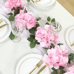 2-Pack Pink Artificial Hydrangea Garland 5.5ft – Artificial Silk Floral Vine with Green Leaves