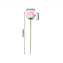 10 Pcs 12" Artificial Silk Roses - Pink, Single Stem Rose for Flower Bouquet Arrangements
