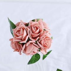 24 Roses 2" Dusty Rose Artificial Foam Flowers With Stem Wire and Leaves