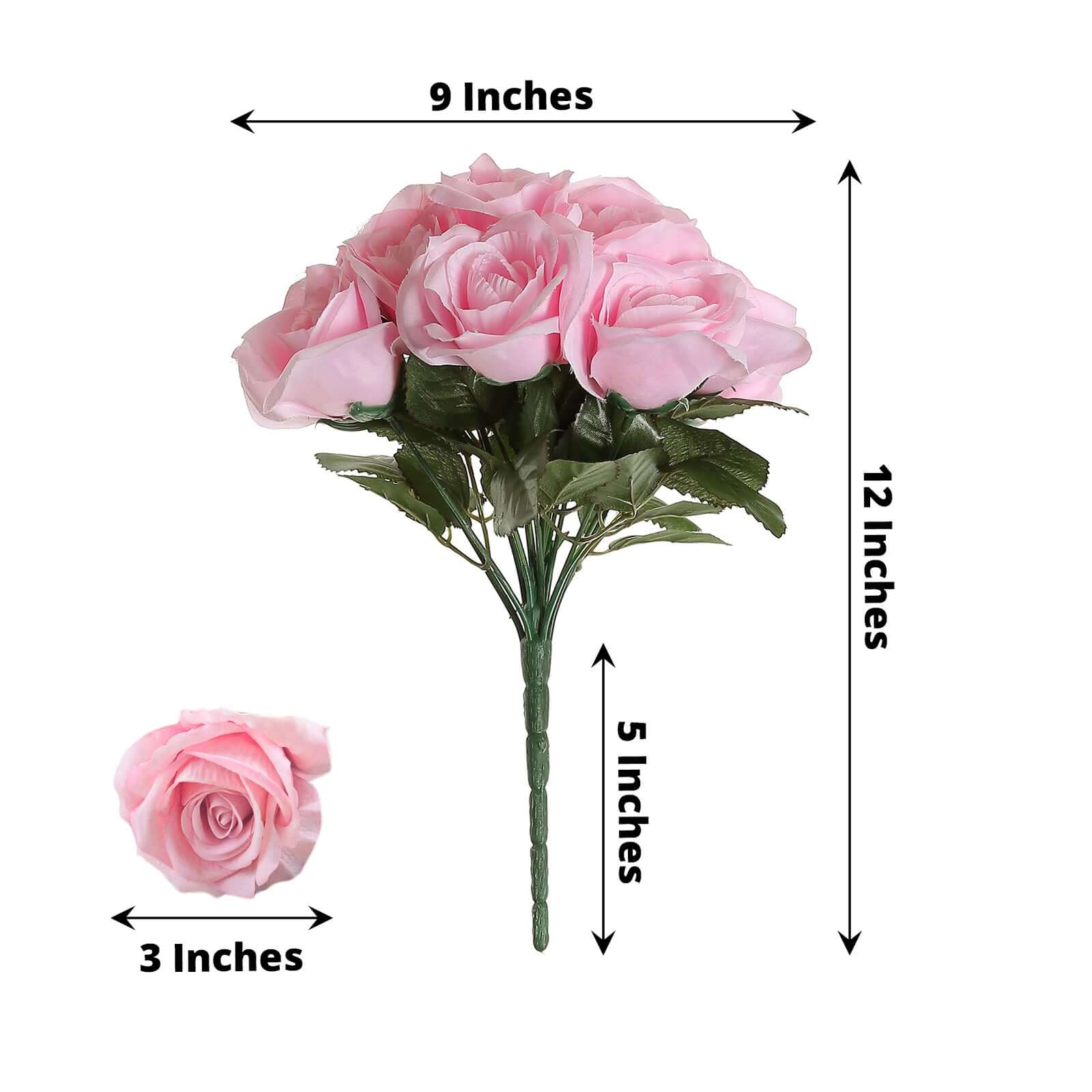 12" Pink Artificial Velvet-Like Rose Flower Bouquet