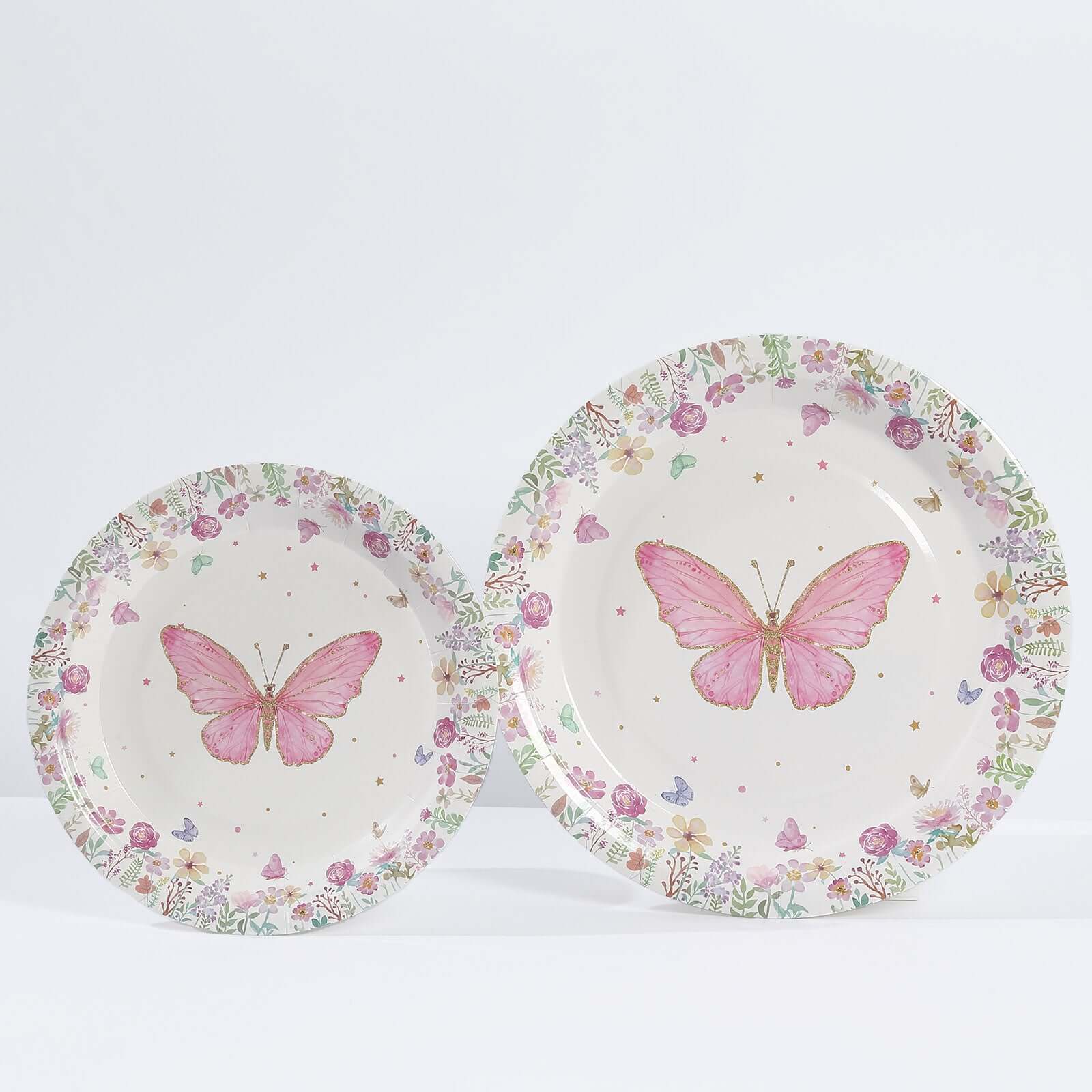 96 Pcs Paper Dinnerware Set with Butterfly Print White/Pink - Disposable Tableware Set with Plates, Cups, and Napkins