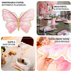 10-Pack Disposable Table Placemats with Pink Butterfly Design & Gold Glitters - 400GSM Cardboard Placemats for Kids' Parties, Baby Showers & Celebrations 14"