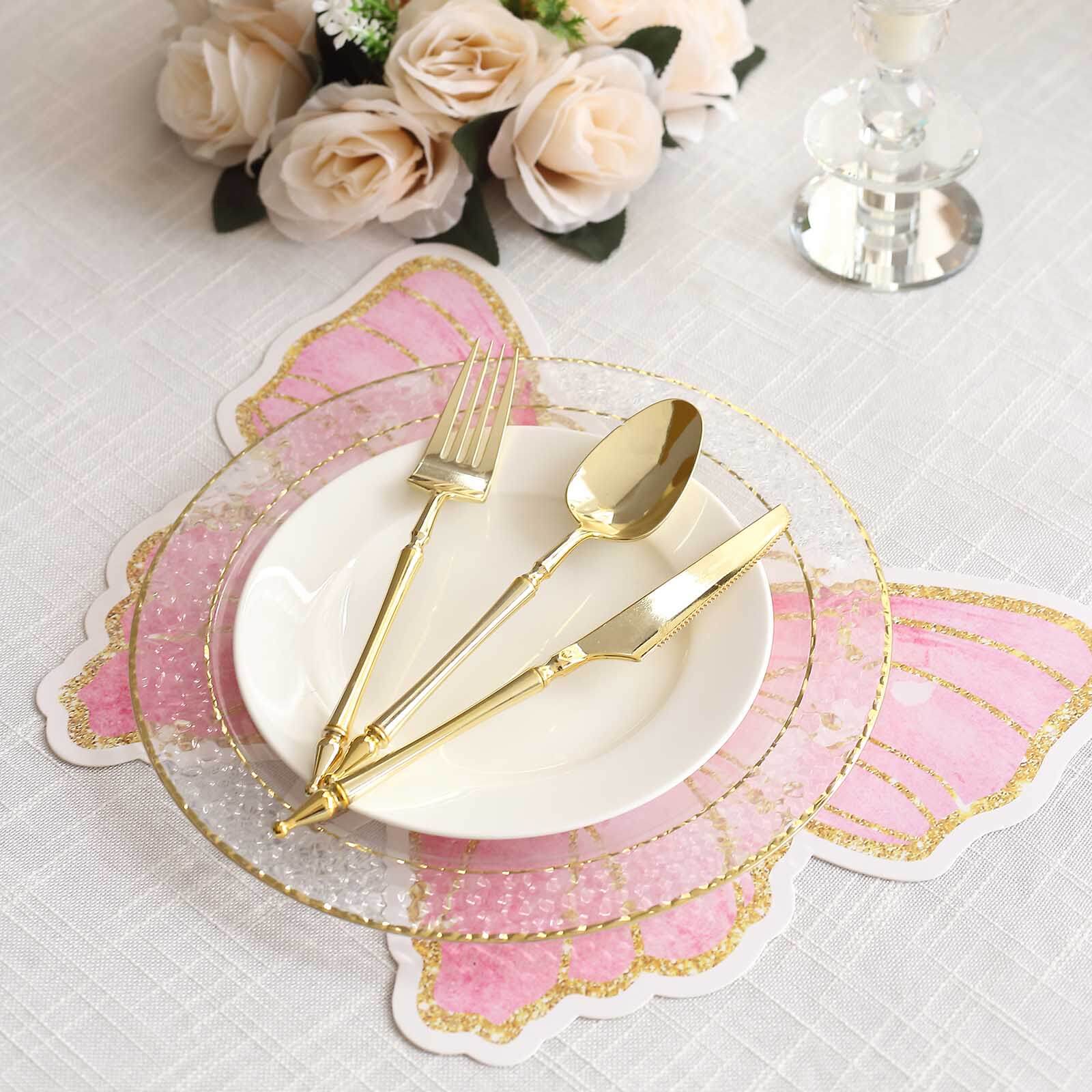 10-Pack Disposable Table Placemats with Pink Butterfly Design & Gold Glitters - 400GSM Cardboard Placemats for Kids' Parties, Baby Showers & Celebrations 14"
