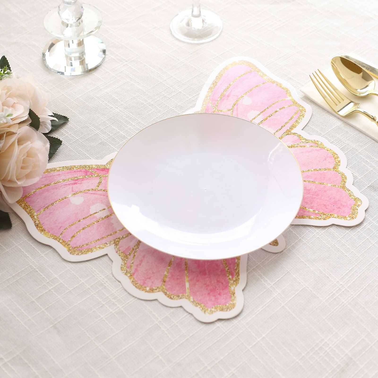 10-Pack Disposable Table Placemats with Pink Butterfly Design & Gold Glitters - 400GSM Cardboard Placemats for Kids' Parties, Baby Showers & Celebrations 14"