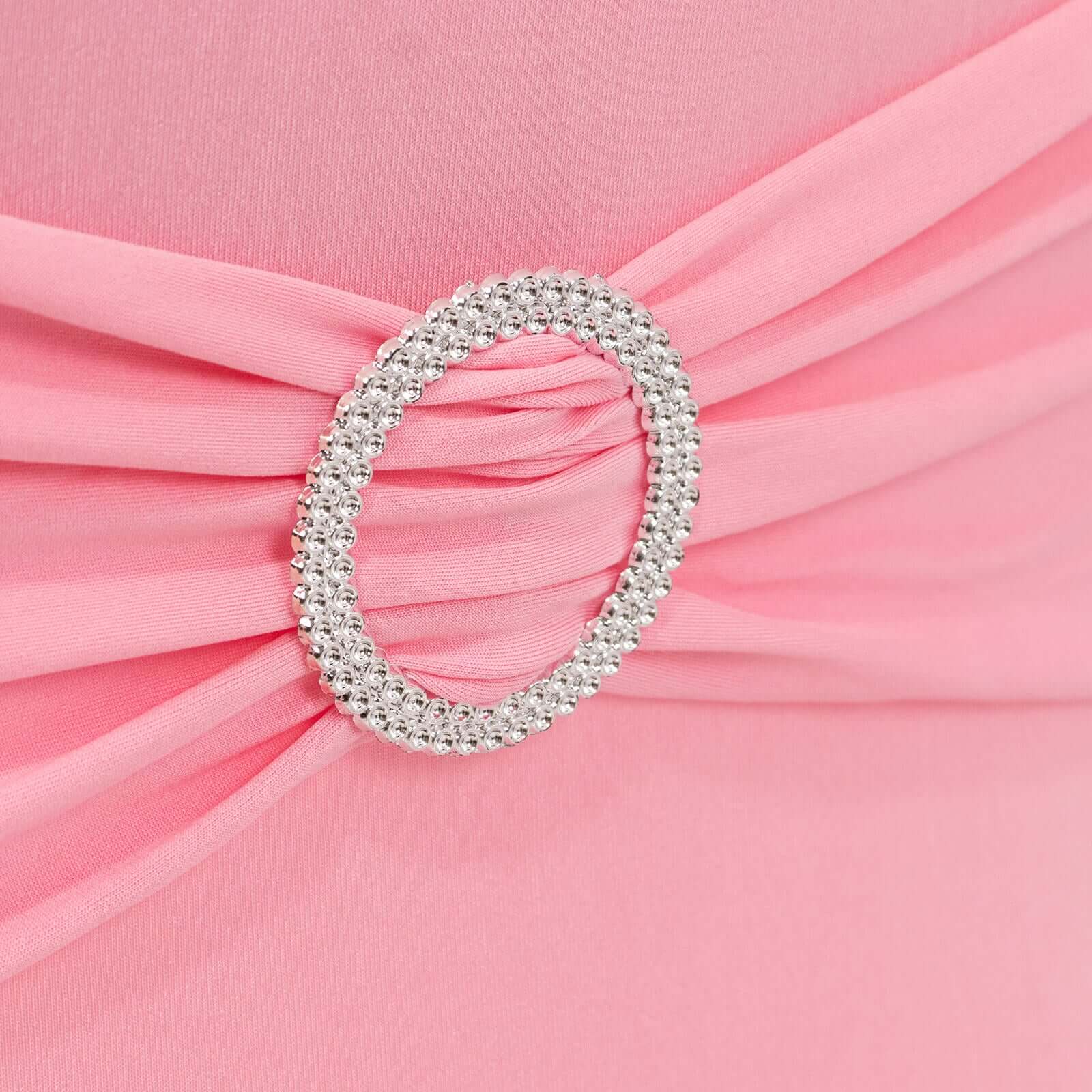 Stretch Spandex Chair Cover Pink for Folding Chairs - Secure Fit Slipcover with Silver Rhinestone Buckled Sash Band