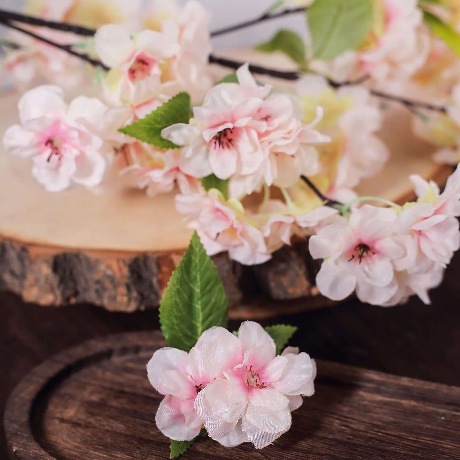 4 Bushes 40" Tall Blush Artificial Silk Cherry Blossom Flowers