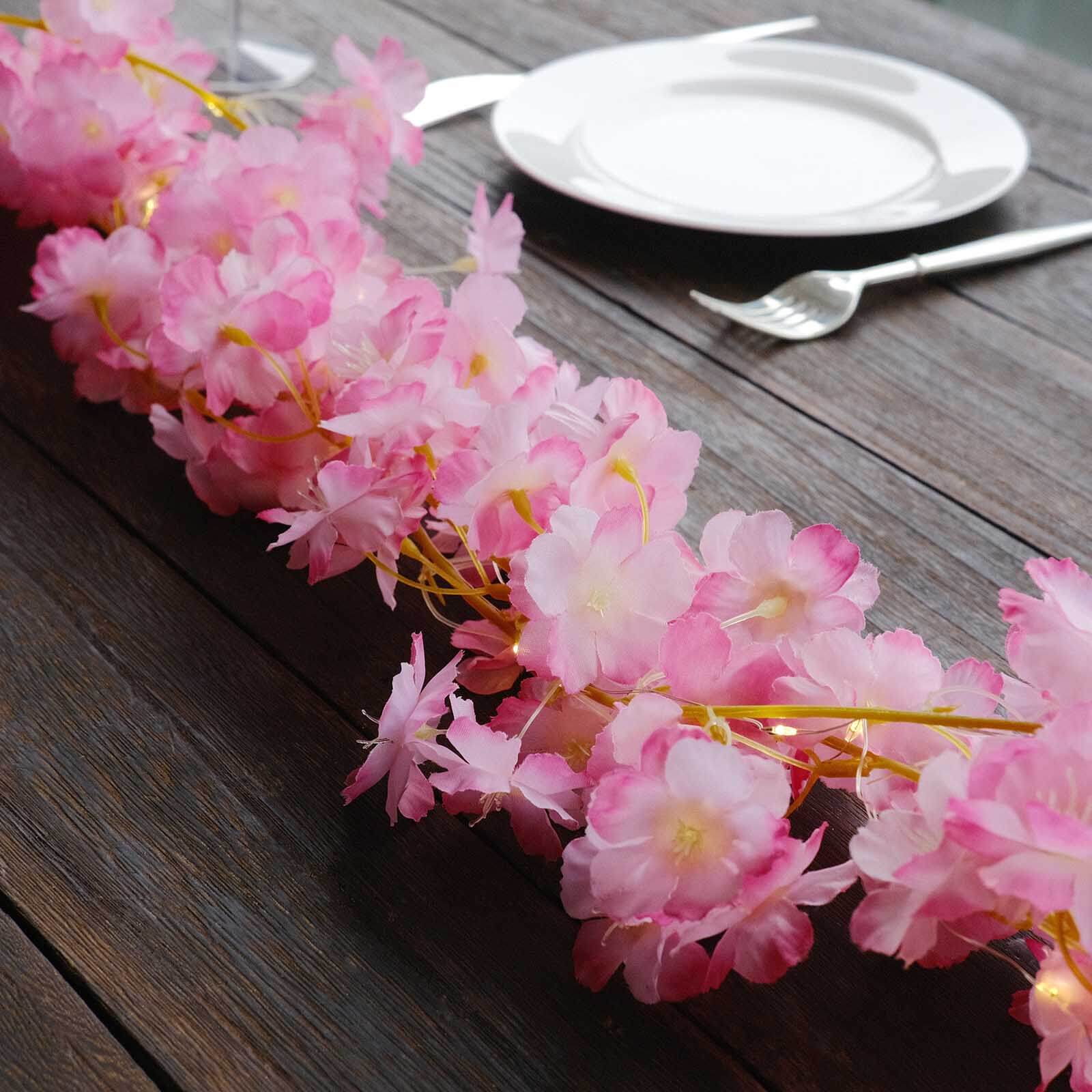 20 LED Garland Fairy String Lights Cherry Blossom Design Pink Warm White - Battery Operated Party Décor 6ft