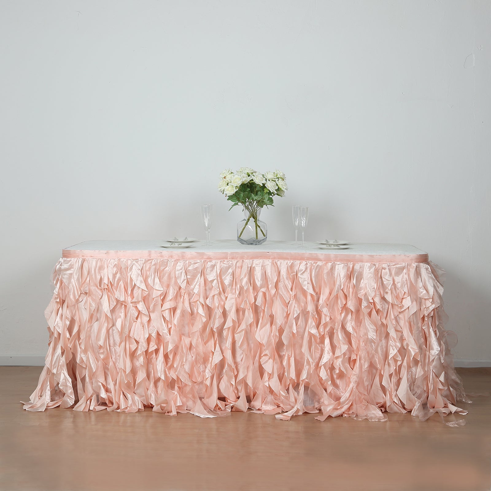 Taffeta 14ft Table Skirt Blush - Cascading Curly Willow Style Table Cover