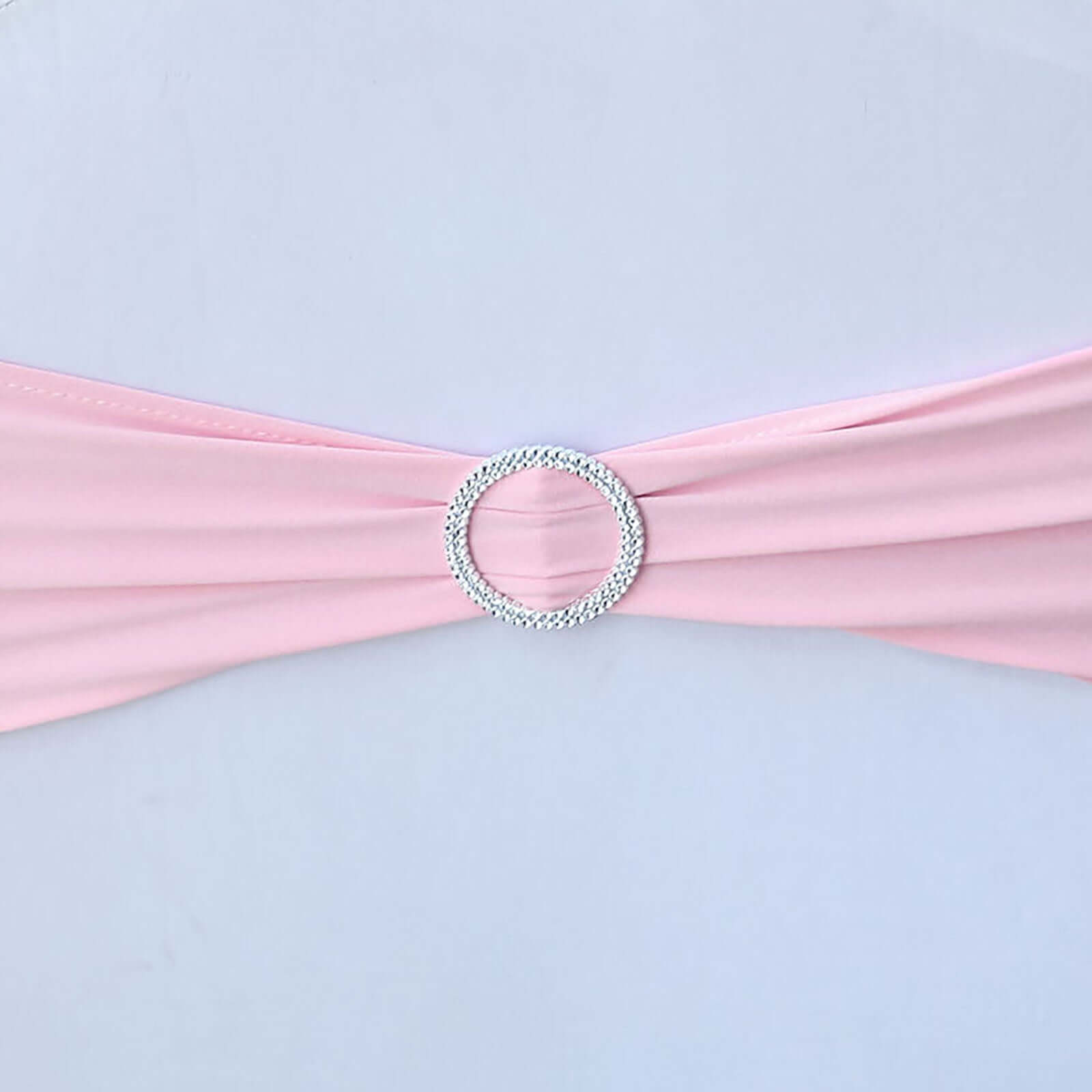 5 Pack Stretch Spandex Chair Sashes Pink - Reusable Chair Bands with Silver Diamond Ring Slide Buckle 5"x14"