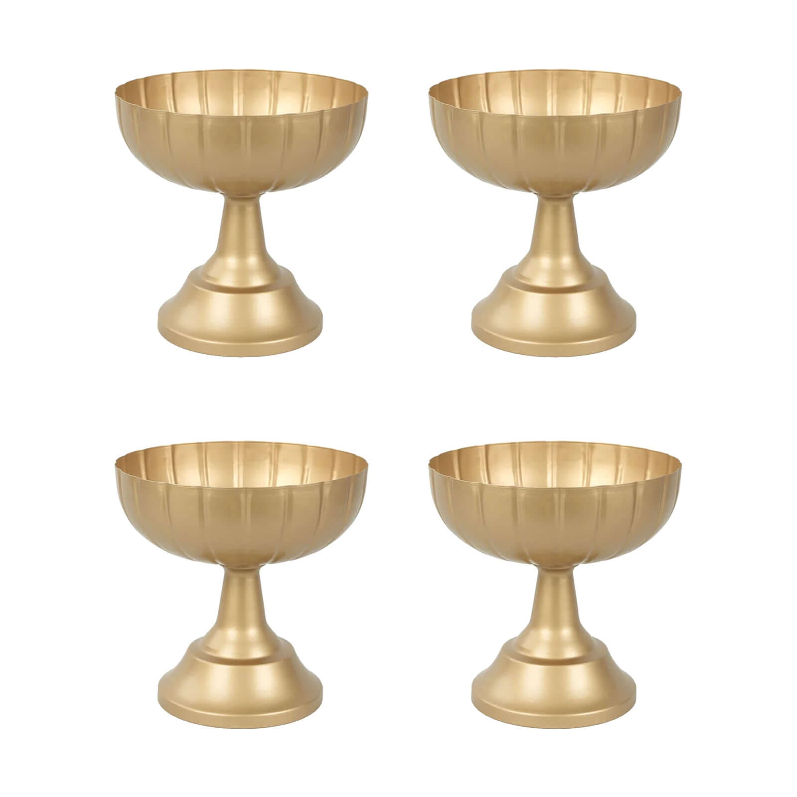 4-Pack Metal Compote Pedestal Bowl Flower Vases in Grecian Urn Style Gold - Refined Floral Wedding Table Centerpieces 8.5"