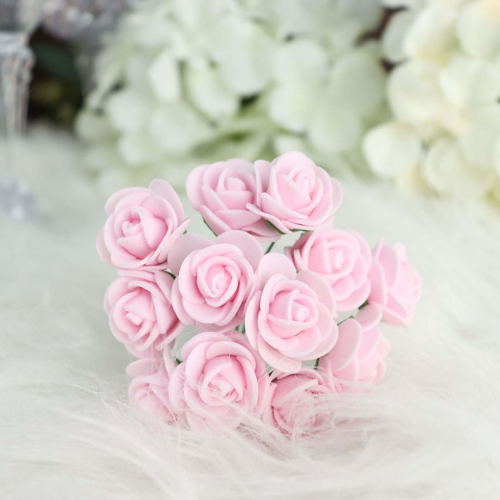 48 Roses 1" Pink Real Touch Artificial DIY Foam Rose Flowers With Stem, Craft Rose Buds