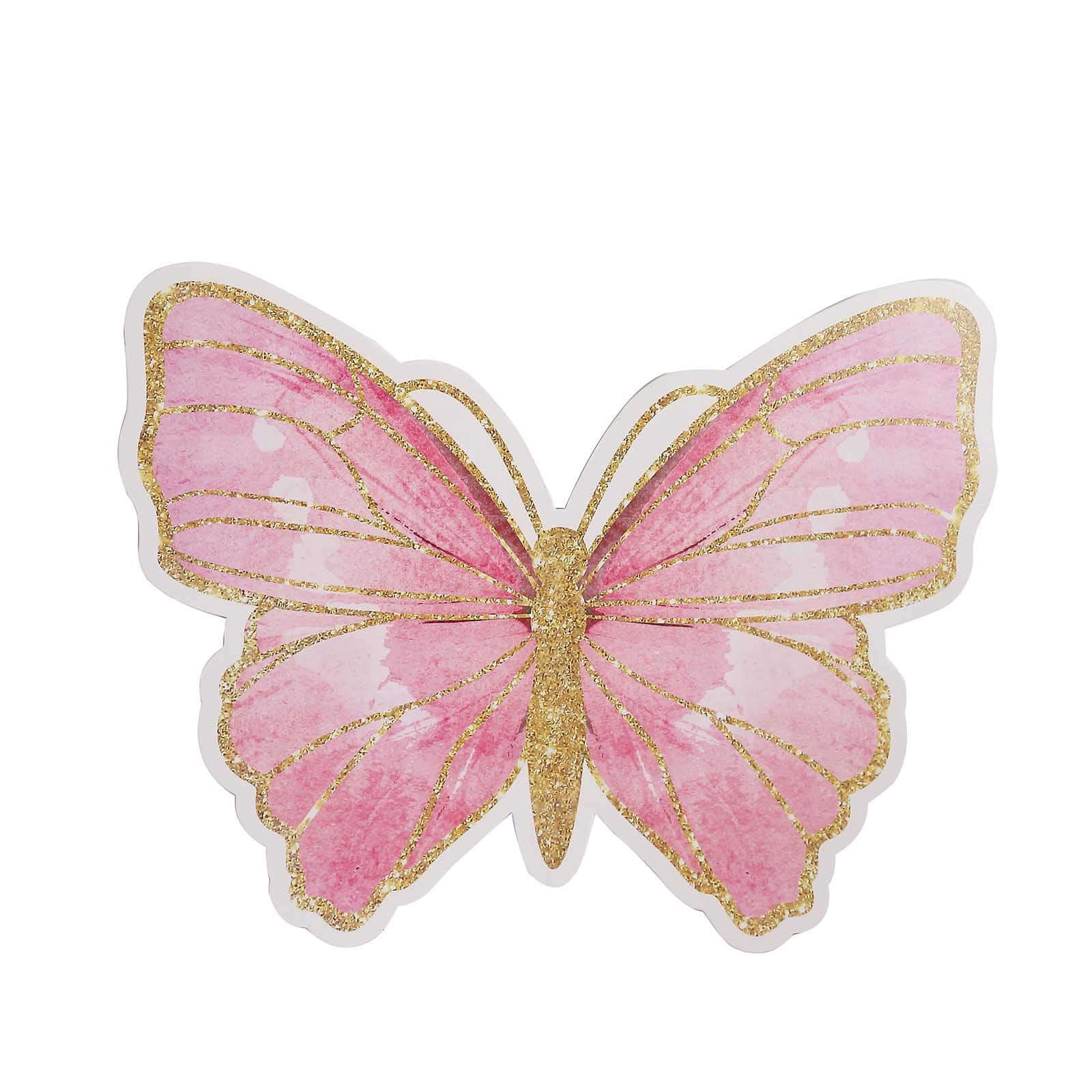 10-Pack Disposable Table Placemats with Pink Butterfly Design & Gold Glitters - 400GSM Cardboard Placemats for Kids' Parties, Baby Showers & Celebrations 14"
