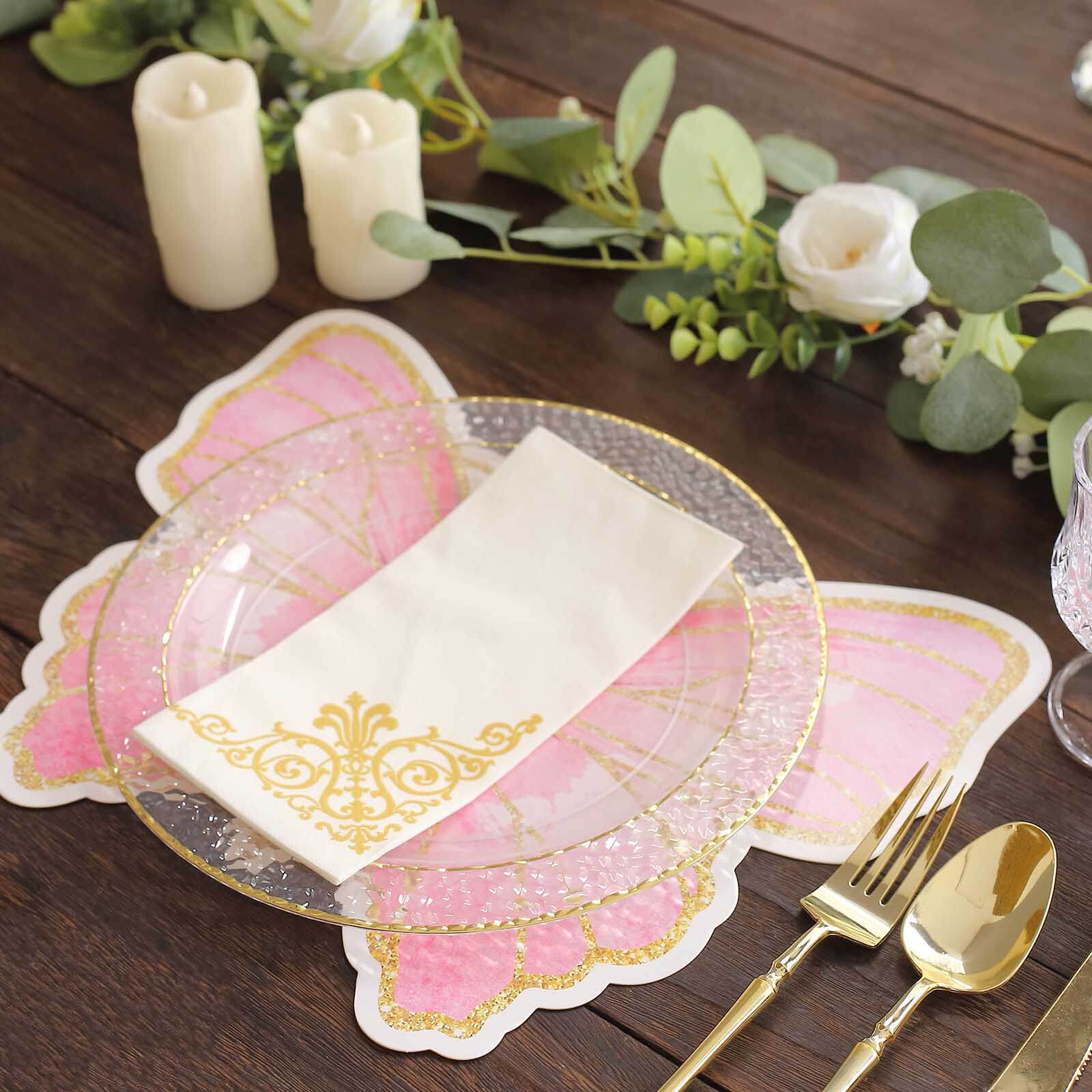 10-Pack Disposable Table Placemats with Pink Butterfly Design & Gold Glitters - 400GSM Cardboard Placemats for Kids' Parties, Baby Showers & Celebrations 14"