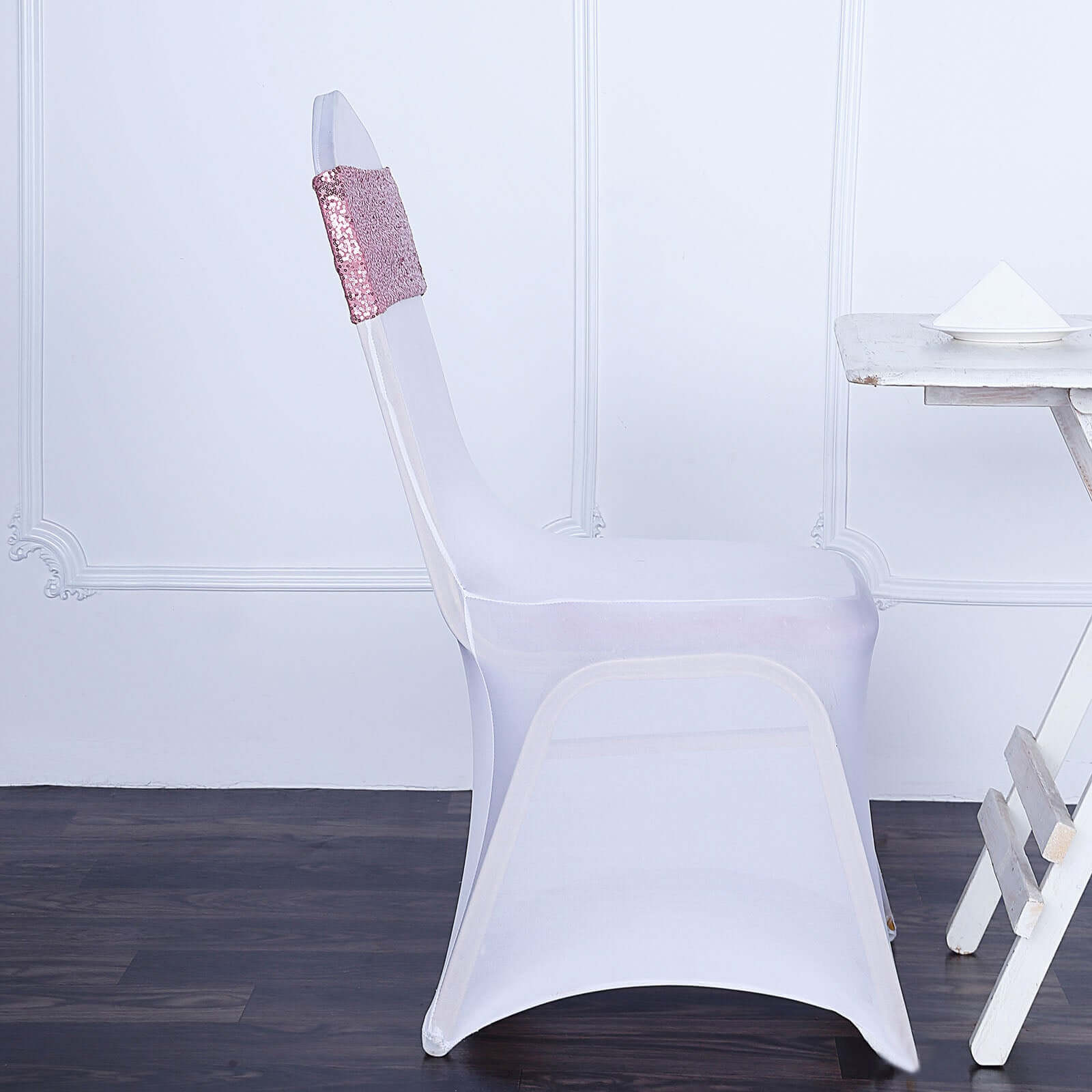 5 Pack Sequin Spandex Chair Sashes Rose Gold - Stretch Chair Bands 6"x15"