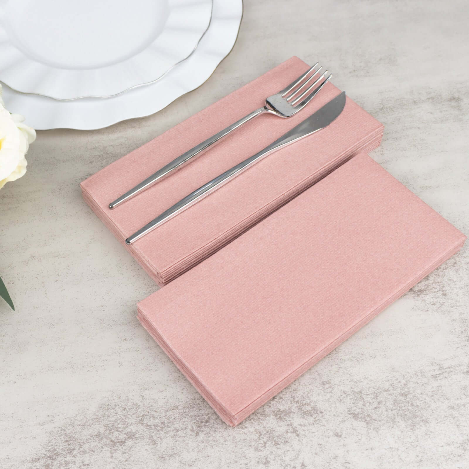 20 Pack Linen-Like Paper 8.5"x4" Napkins Dusty Rose - Highly Absorbent & Disposable Airlaid Guest Towels